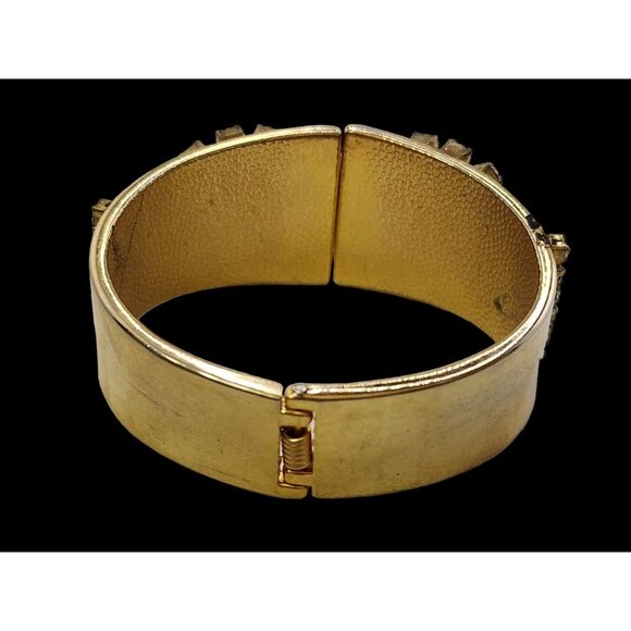 Unsigned Heavy Pearl and Rhinestone Clamper Bangle Bracelet (A4934) - Picture 7 of 8